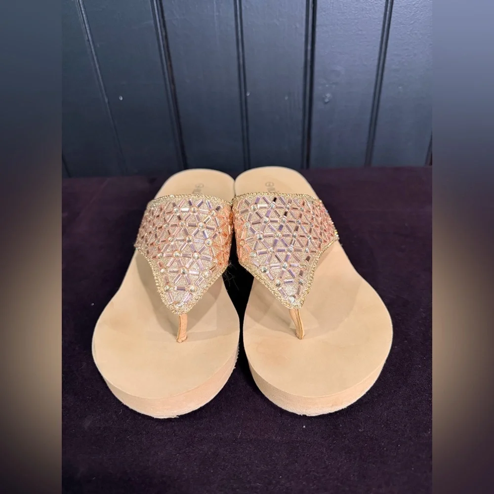 Olivia Miller Gold and Purple Women's Wedge Sandals
